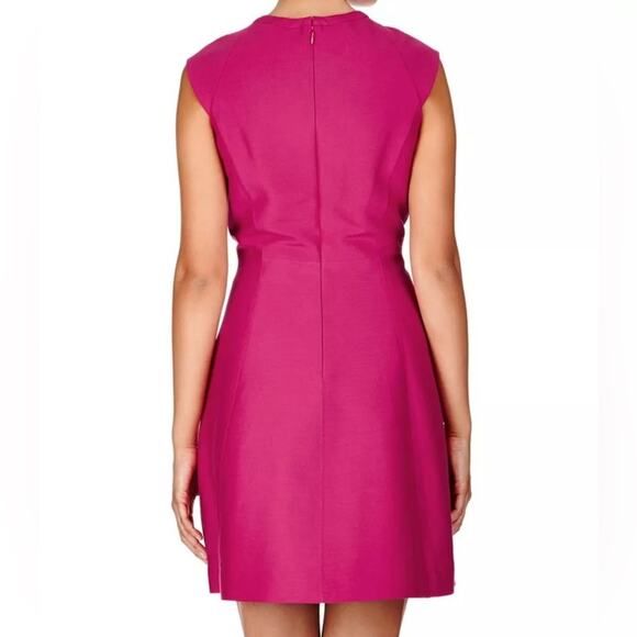 Halston Heritage Fit and Flare Fuchia Pink Cut Out Neck Dress Size 2 - Picture 2 of 12